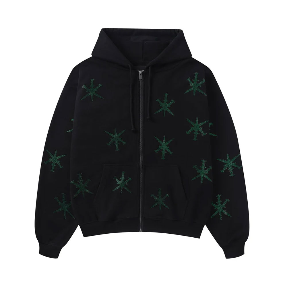 BLACK / GREEN RHINESTONE HOODIE