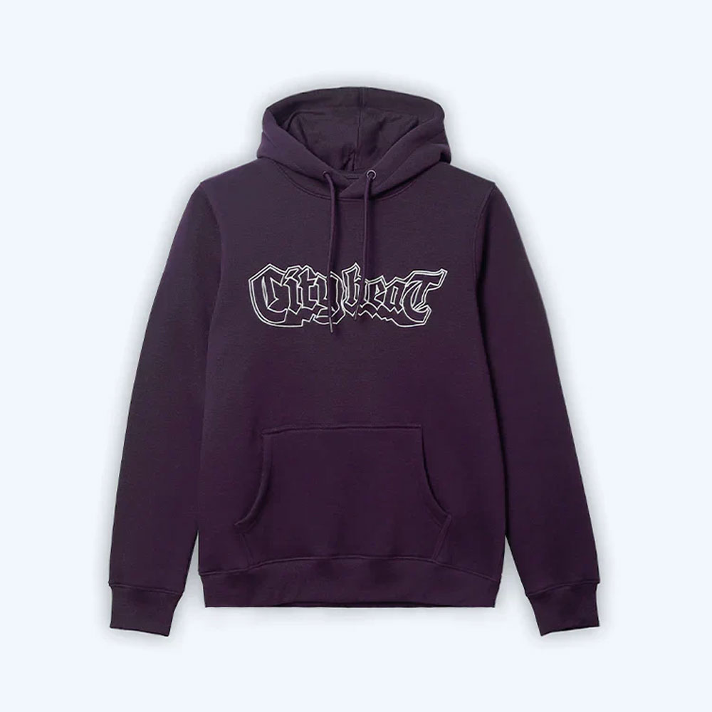 Purple Embroidered Pullover Hoodie