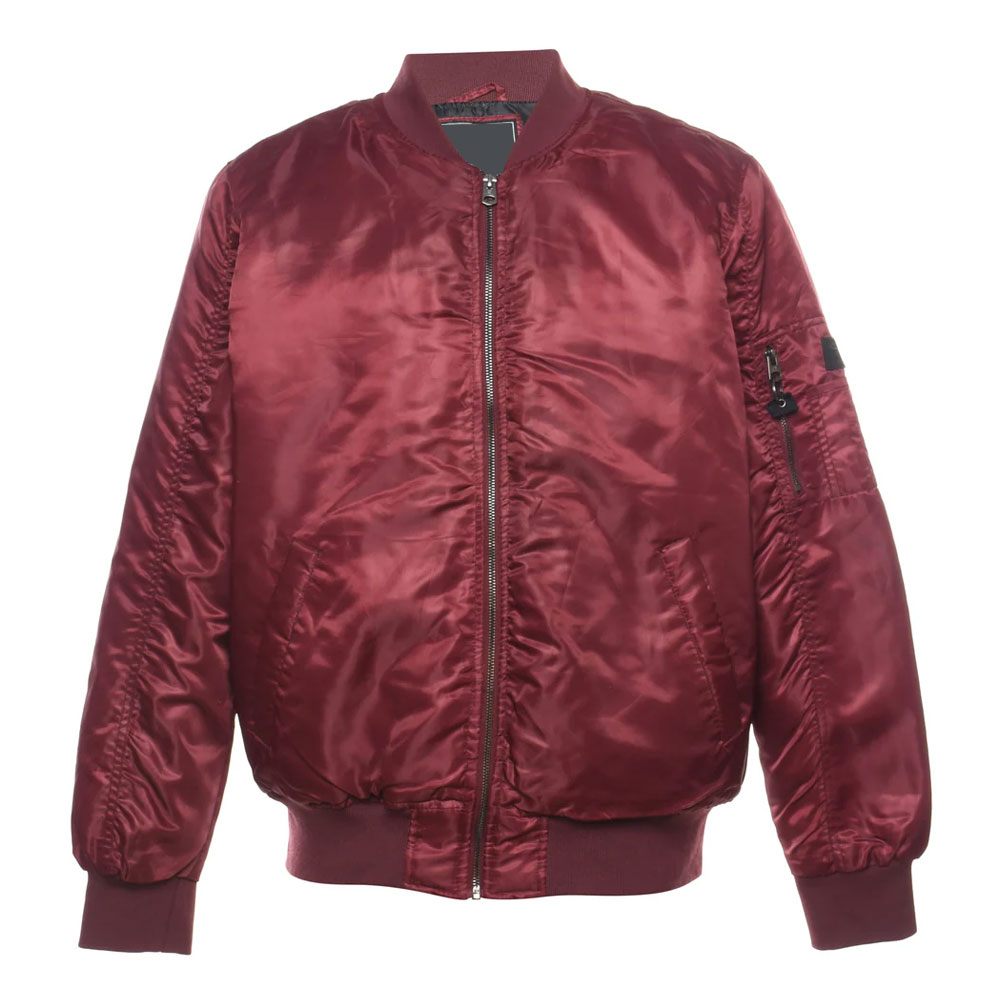 Maroon Zip-Front Classic Bomber Jacket